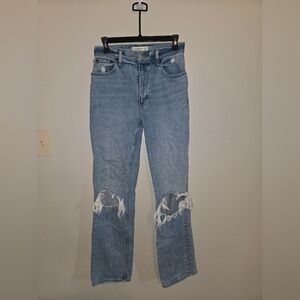 Womens Abercrombie & Fitch The 90s Straight Ultra High Rise Distressed Jeans